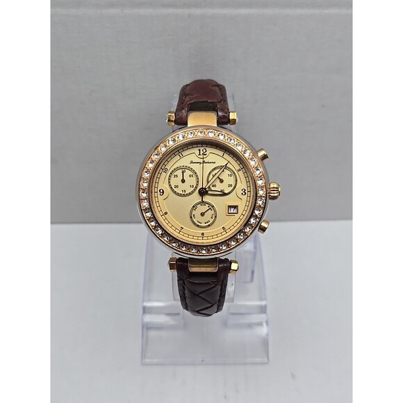 Tommy Bahama Womens Swiss Quartz Crystal Bezel Brown Leather Watch New Battery - Picture 1 of 13